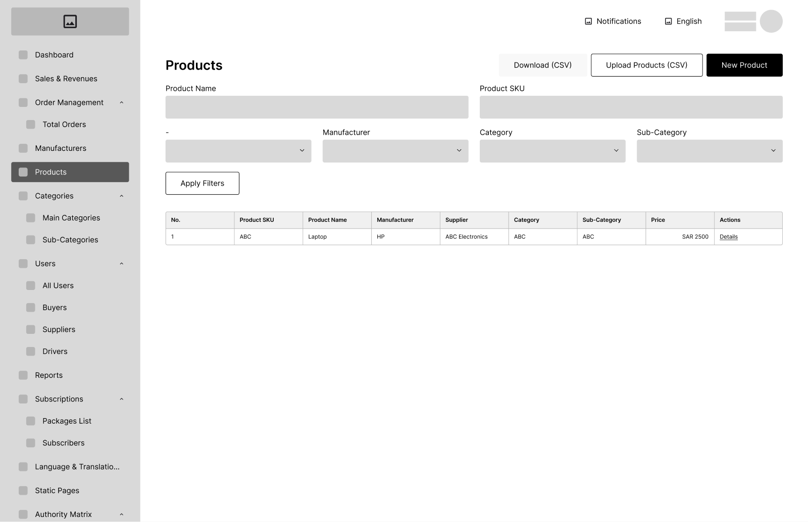 Products - admin